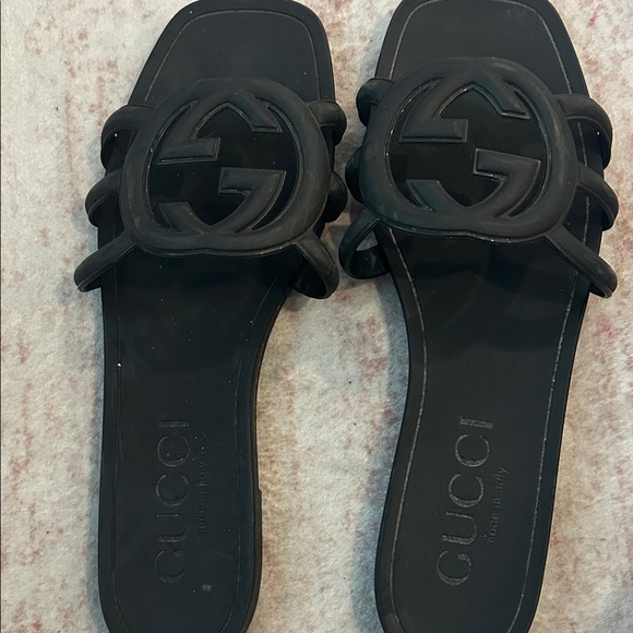 Gucci Shoes - Gucci Black Interlocking G Rubber Slide Sandals 100% authentic.